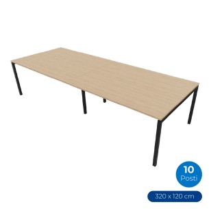 Tavolo Riunione Nova 10 Posti - Dimensioni 320 x 120 x 74 cm - Colore Piano Rovere Ambrato - Colore Struttura Nero