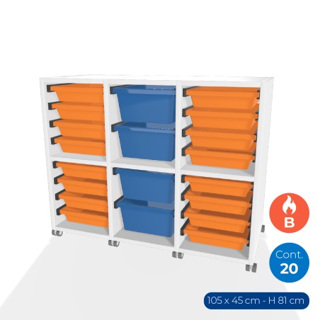 Carrello a 2 Comparti con Ruote in Truciolare Superficie Ignifuga B-s1.d0 - Dimensioni 105 x...