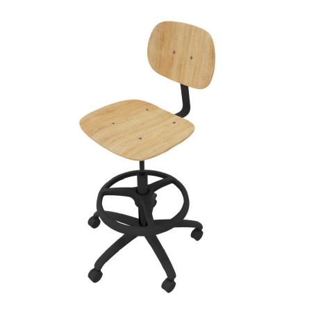 Sedia Alta Modello GPRO Girevole in Legno con Ruote e Poggiapiedi - Altezza Regolabile M5/M6...
