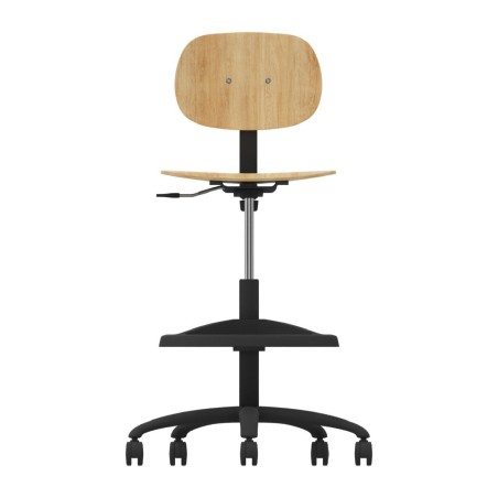Sedia Alta Modello GPRO Girevole in Legno con Ruote e Poggiapiedi - Altezza Regolabile M5/M6...