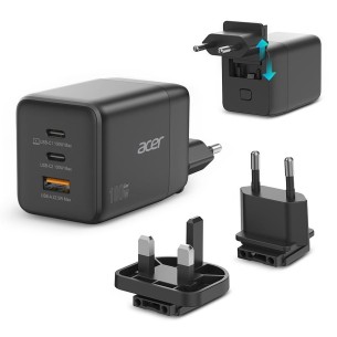 Acer 100W GaN charger 2 x USB-C + 1x USB-A ports, black