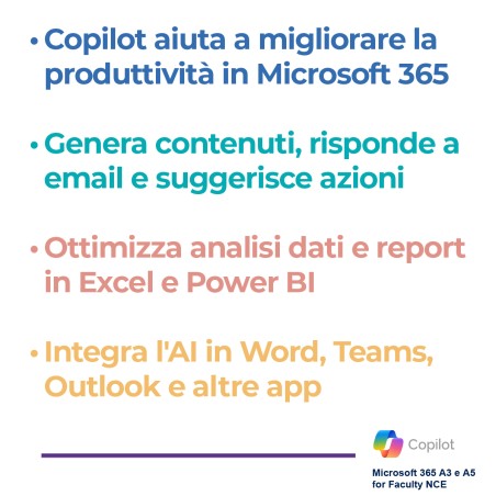 Microsoft Copilot per Microsoft 365 A3 e A5 NCE - 1 licenza per 1 utente ( Docente -...