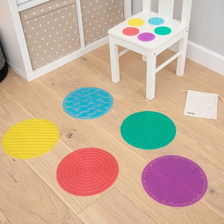 Dischi/Cerchi Sensoriali con Texture Assortite - Confezione da 10 Pezzi + Borsa + Guida...