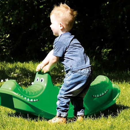 Dondolo Coccodrillo in Plastica - Modello con 3 Posti a Sedere e Piedini Antiribaltamento