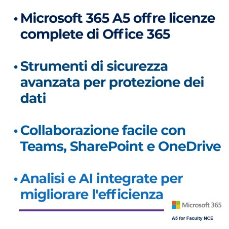 Microsoft 365 A5 for faculty NCE - 1 licenza per 1 utente ( docente - segreteria - ata -...