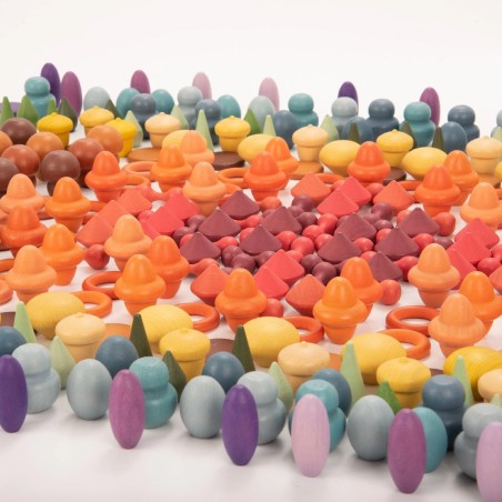 Set 420 Oggetti/Tesori per "Gioco Libero" - In Legno Liscio e Colorato