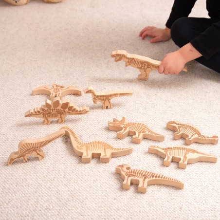 Set Gioco Blocchi dei Dinosauri - In Legno di Faggio
