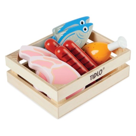 Set Gioco Cassetta con Carne e Pesce in Legno