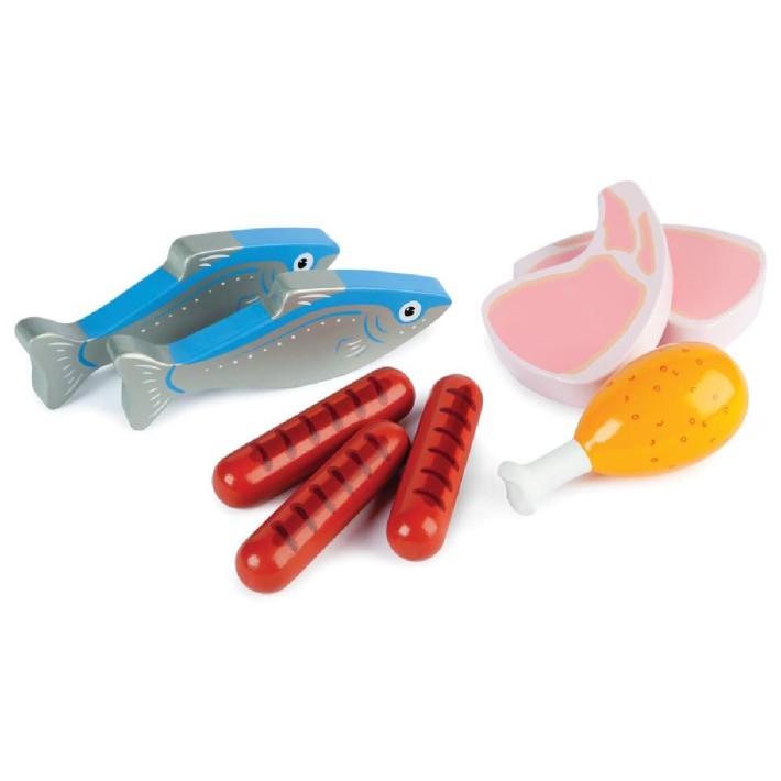 Set Gioco Cassetta con Carne e Pesce in Legno
