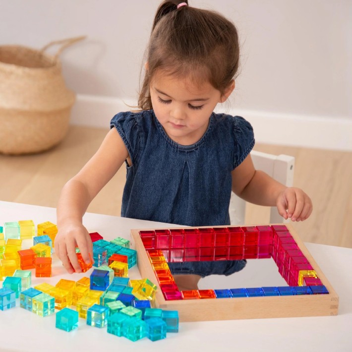 Vassoio Specchiato + 100 Cubi Colorati Traslucidi