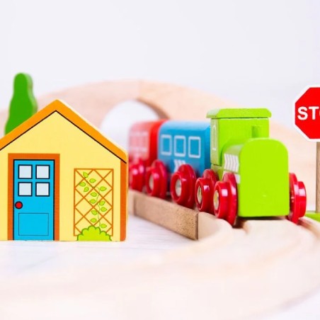 Trenino con Circuito a Forma di 8 in Legno - Confezione da 40 Pezzi - Modello TRENO GO