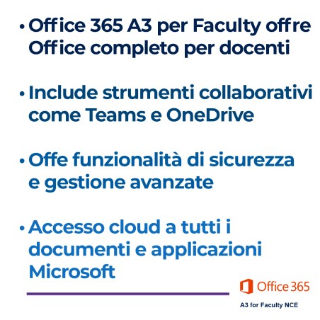 Office 365 A3 for Faculty NCE - 1 licenza per 1 utente ( Docente - Segreteria - Ata -...