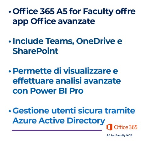Office 365 A5 for Faculty NCE- 1 licenza per 1 utente ( Docente - Segreteria - Ata -...