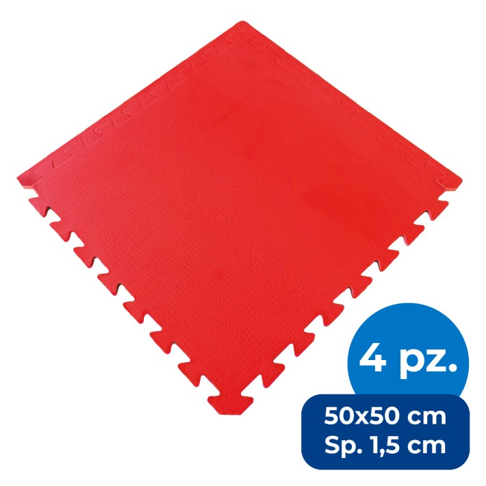 Set da 4 Mattonelle in EVA - Dimensioni cm. 50 x 50 / Spessore cm. 1,5 - Colore Rosso
