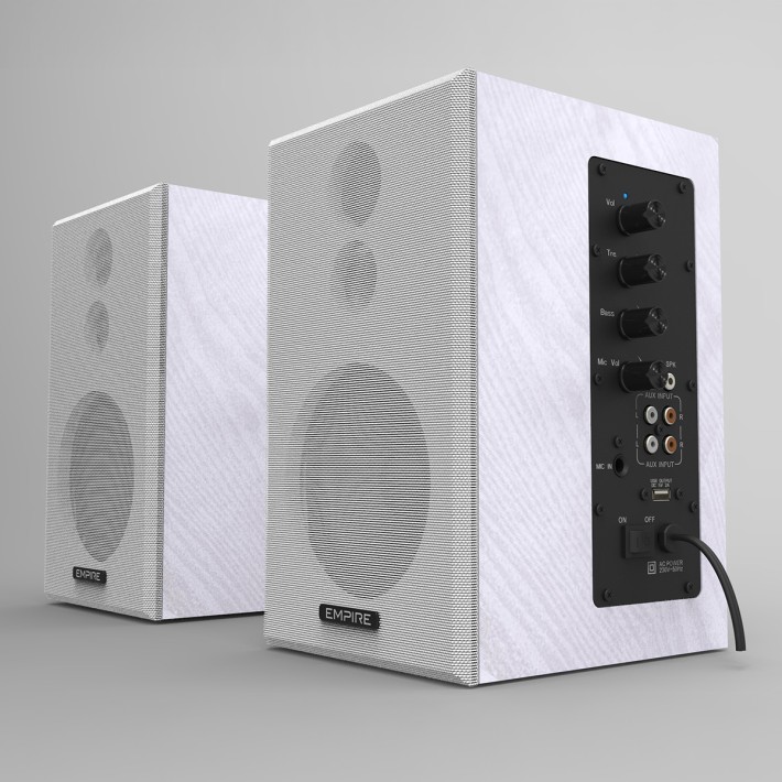 Coppia di Casse Preamplificate da 120W - Edu-120MIC Bianche - con Ingresso Microfonico e Usb