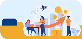 Persone davanti a grafici e frecce che rappresentano bandi e opportunit&agrave; di finanziamento