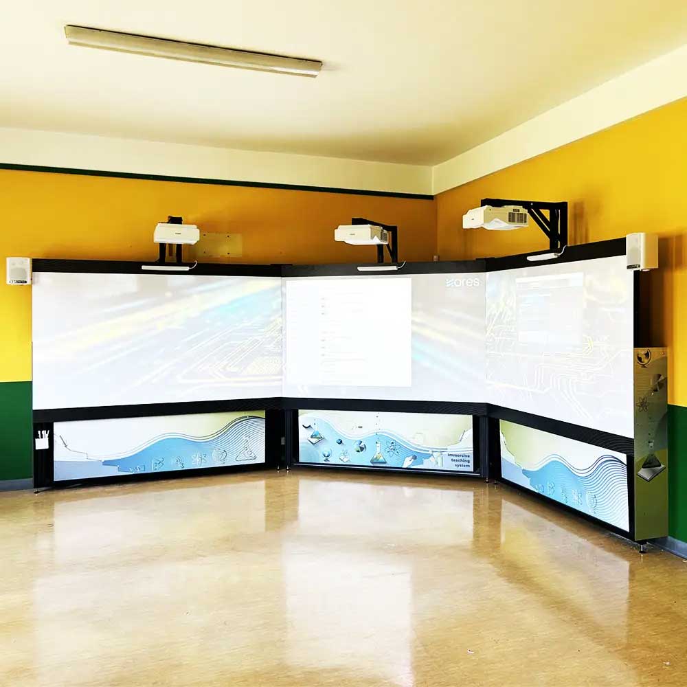 Fotografia di una parete immersiva in uno spazio scolastico
