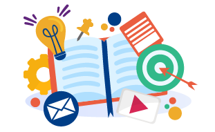 Libro con icone creative, simbolo del Bando di Idee e innovazione nelle scuole