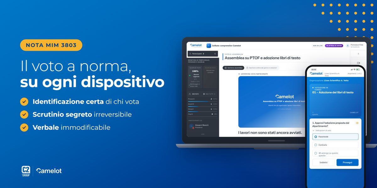 Camelot su computer e telefono: quorum in tempo reale e scheda di voto, a norma della nota MIM 3803